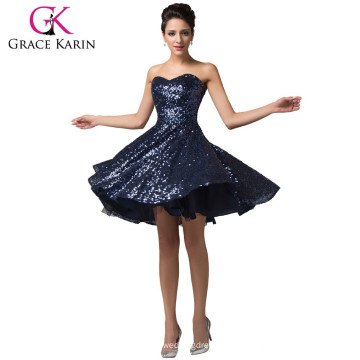 Grace Karin neueste Mode trägerlosen Marineblau Sequins Kurze Prom Party Kleid CL6133